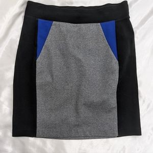 Kensie Women's Large Blue/Gray/Black Modest Short Pencil Skirt